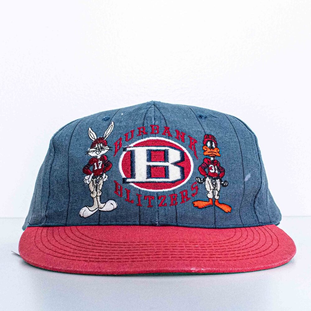 Looney Tunes Burbank Blitzers Bugs Bunny Daffy Duck Pinstripe Snapback Hat VTG